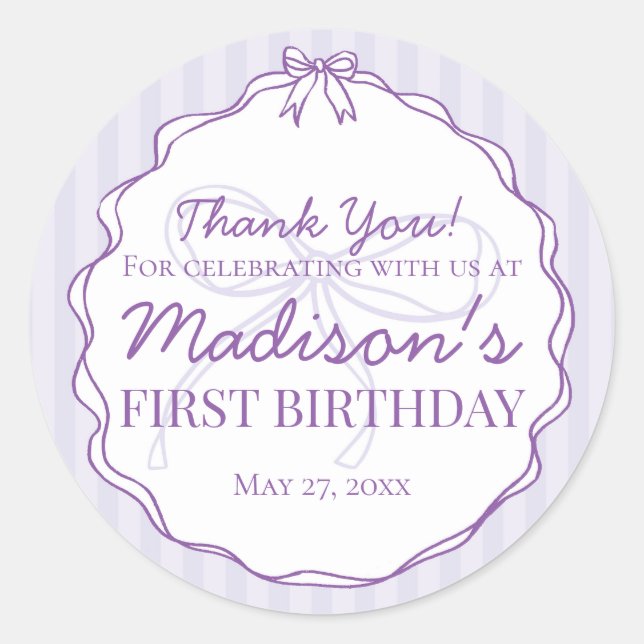 Sticker Rond Purple Coquette Bow Pastel Lavender Anniversaire F (Devant)