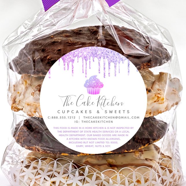 Sticker Rond Purple Cupcake Parties scintillant Drives Bakery C (Créateur téléchargé)