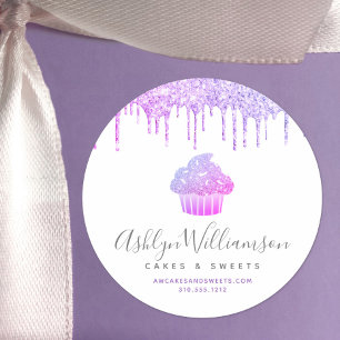 Sticker Rond Purple Cupcake Pâtisserie Chef Boulangerie Parties