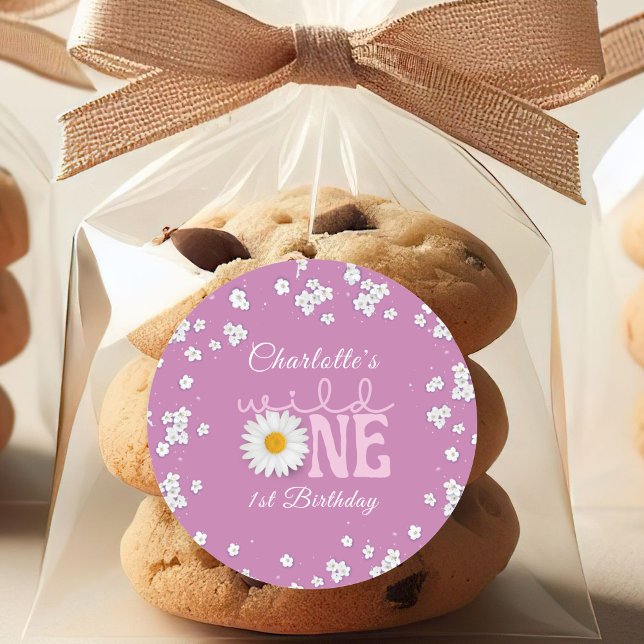 Sticker Rond Purple Daisy Wild One 1st Birthday  (Créateur téléchargé)