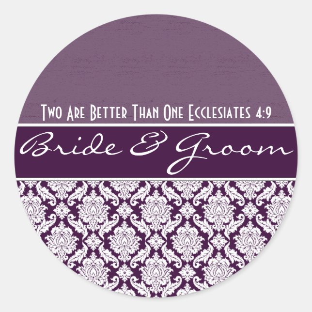 Sticker Rond Purple Damask Vintage Mariage damassé Faveurs (Devant)
