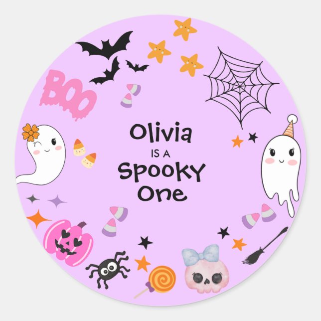 Sticker Rond Purple Éffrayant Un mignon Halloween 1er Anniversa (Devant)