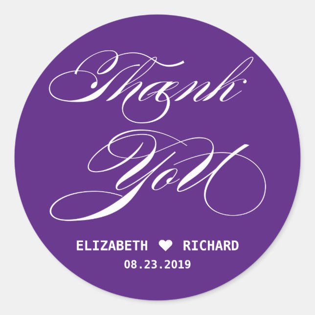 Sticker Rond Purple Élégant Script Merci Mariage Faveur (Devant)