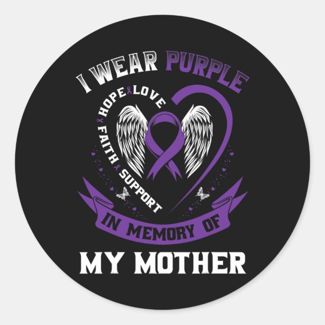 Sticker Rond Purple En Mémoire De Maman Mère Cancer Pancréatiqu (Devant)