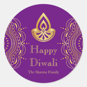 Sticker Rond Purple et Gold Diwali Party Favoriser