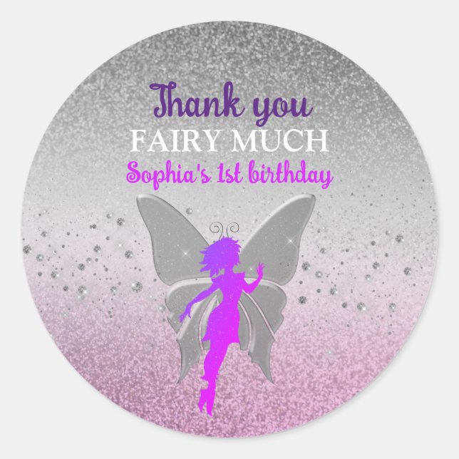 Sticker Rond Purple Fairy 1er anniversaire Merci (Devant)
