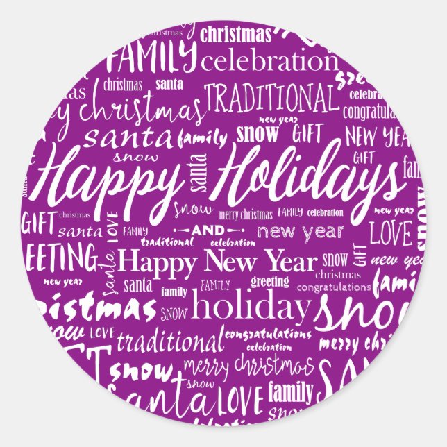 Sticker Rond Purple Fantaisiste Joyeux Noël Écriture Joyeuse (Devant)