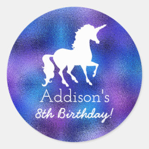 Sticker Rond Purple Faux Foil Unicorne Silhouette Girls Anniver