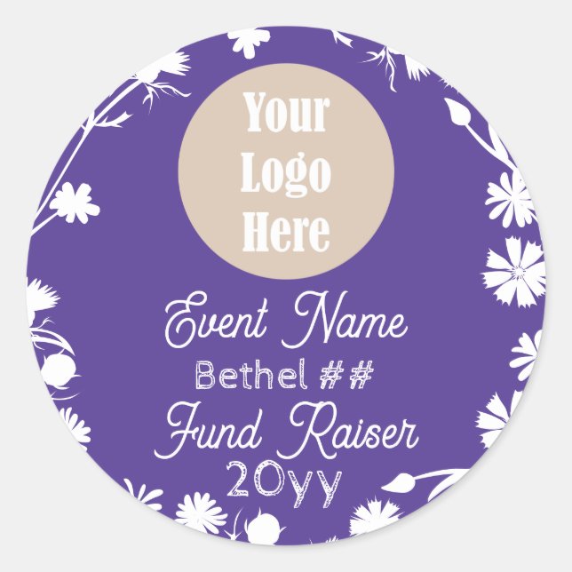 Sticker Rond Purple, Fleurs blanches Job's Daughters Party Fave (Devant)