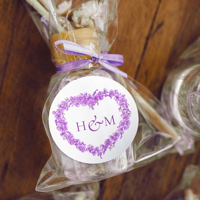 Sticker Rond Purple forget me nots inked art wedding monogram (Créateur téléchargé)