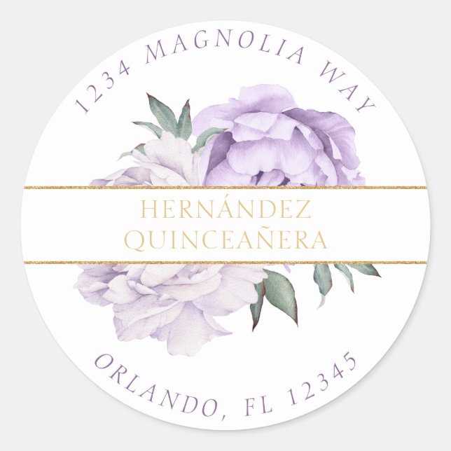 Sticker Rond Purple & Gold Elegant Quinceañera (Devant)