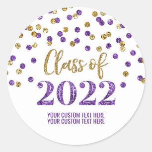 Sticker Rond Purple Gold Parties scintillant Confetti Graduatio
