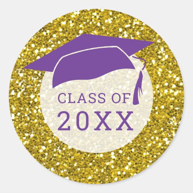 Sticker Rond Purple Gold Parties scintillant Graduation Casquet (Devant)