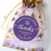 Purple Graduation Moderne Merci Coeurs Script