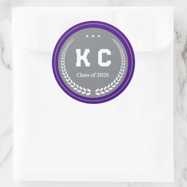 Sticker Rond Purple & Gray  Class of 2026 Graduation Envelope (Sac)