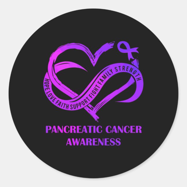 Sticker Rond Purple Heart Hope Amour Foi Pancréatique Cancer Aw (Devant)