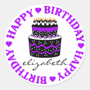 Sticker Rond Purple Hearts Anniversaire Gâteau