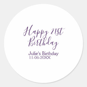 Sticker Rond Purple heureux 21e anniversaire nom date Porte - c