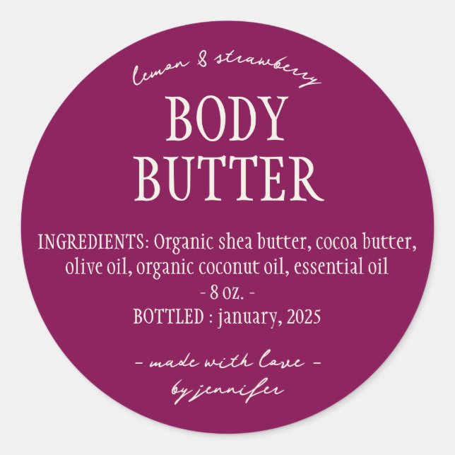 Sticker Rond Purple Homemade Body Butter Ingredients (Devant)