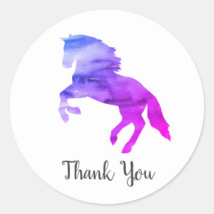 Sticker Rond Purple Horse Barnyard Farm Party Merci