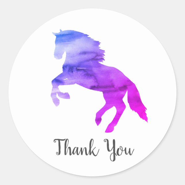 Sticker Rond Purple Horse Barnyard Farm Party Merci (Devant)