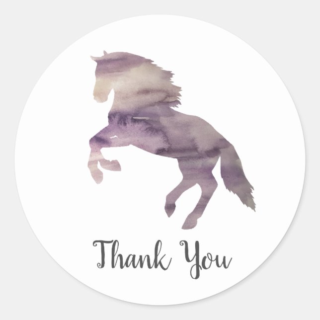 Sticker Rond Purple Horse Barnyard Farm Party Merci (Devant)