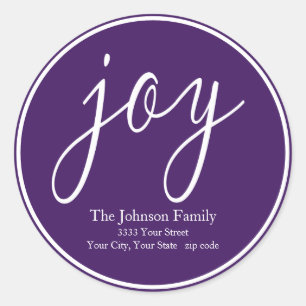 Sticker Rond Purple Joy Christmas Round Return Adresse Label