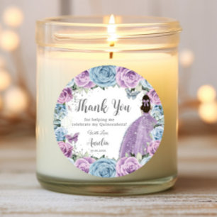 Sticker Rond Purple Lilac Baby Blue Floral Robe Quinceañera