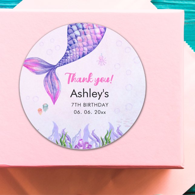 Sticker Rond Purple Mermaid Tail, Girl's Birthday  (Créateur téléchargé)