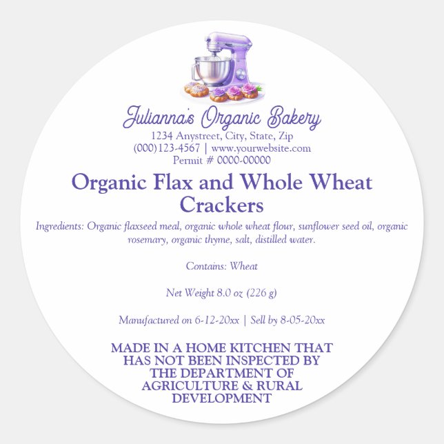 Sticker Rond Purple Mixer Bread Bakery Food Product Label (Devant)