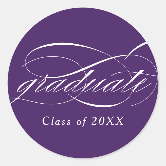 Sticker Rond Purple Moderne Élégant Script Graduation (Devant)