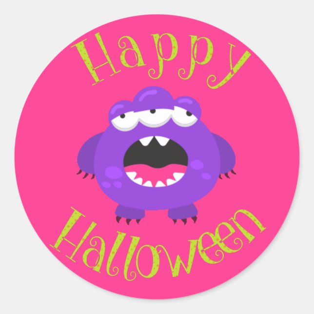 Sticker Rond Purple Monster Fun Kids Halloween Party (Devant)