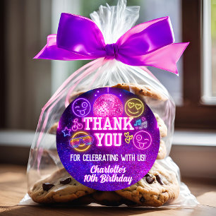 Sticker Rond Purple Neon Glow Retro Maigre Sourire Face Merci