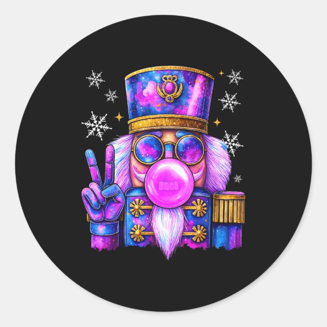 Sticker Rond Purple Nutcracker Blowing Bubble Gum Cute Christma (Devant)
