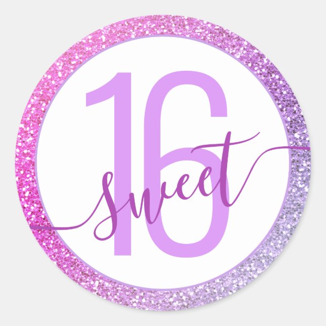 Sticker Rond Purple Ombre Rainbow Parties scintillant Sweet 16  (Devant)