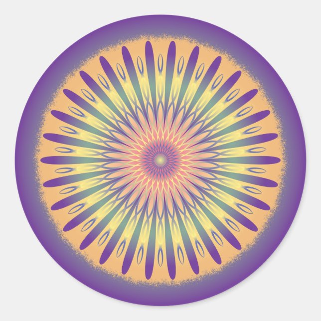 Sticker Rond Purple Orange Jaune Psychédélique Mandala (Devant)