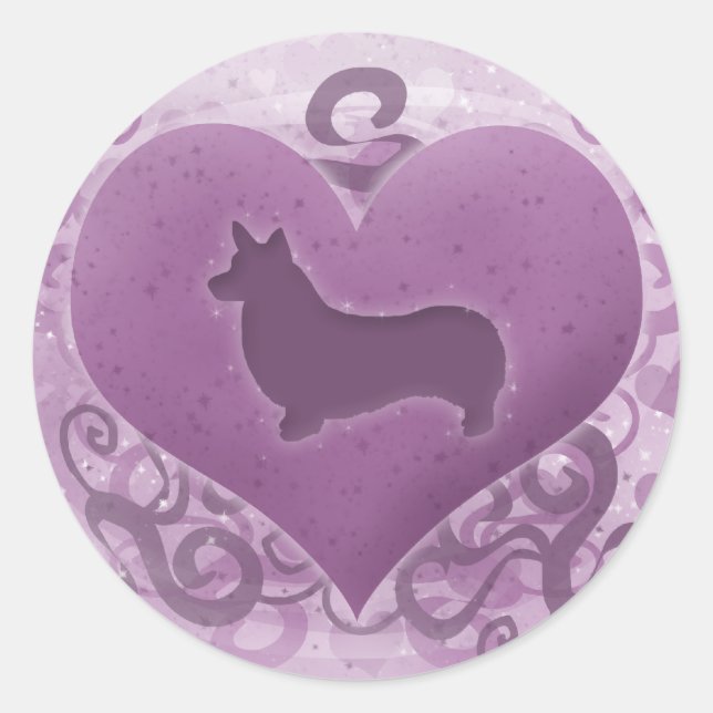 Sticker Rond Purple Pembroke Welsh Corgi Valentine (Devant)