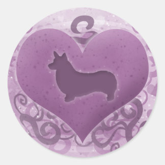 Sticker Rond Purple Pembroke Welsh Corgi Valentine