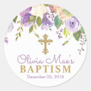 Sticker Rond Purple Peonies Girl Baptism Favoriser les autocoll