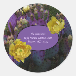 Sticker Rond Purple Prickly Pear Opuntia Cactus Fleurs Jaunes