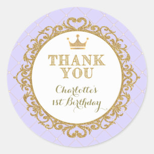 Sticker Rond Purple Princesse Merci bébé Faveurs d'anniversaire