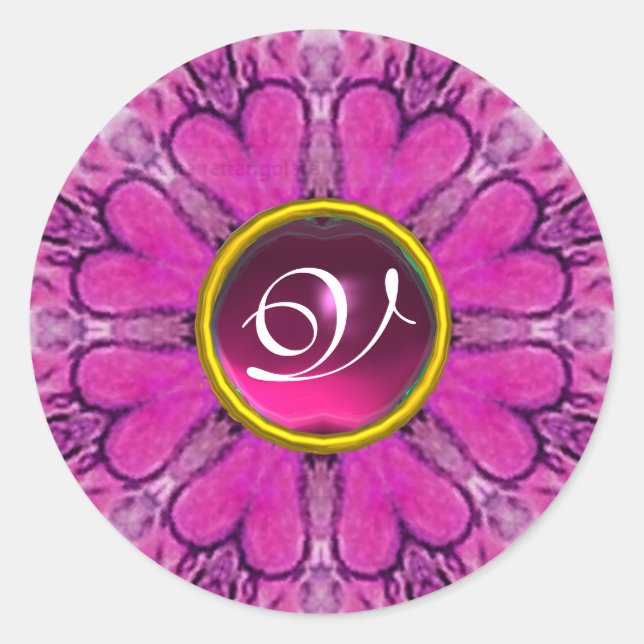 STICKER ROND PURPLE ROSE COEURS FLORALES MONOGRAPHIE DE STONE (Devant)