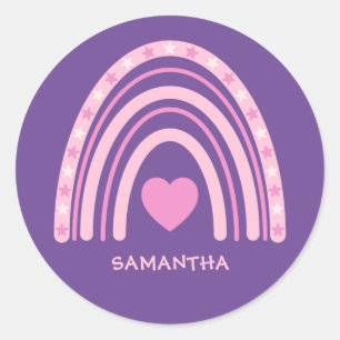 Sticker Rond Purple rose Rainbow Nom de l'école
