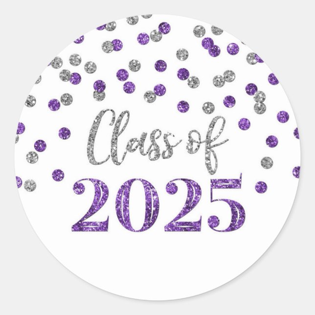 Sticker Rond Purple Silver Confetti Graduation 2025 (Devant)
