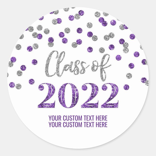 Sticker Rond Purple Silver Parties scintillant Confetti Graduat (Devant)