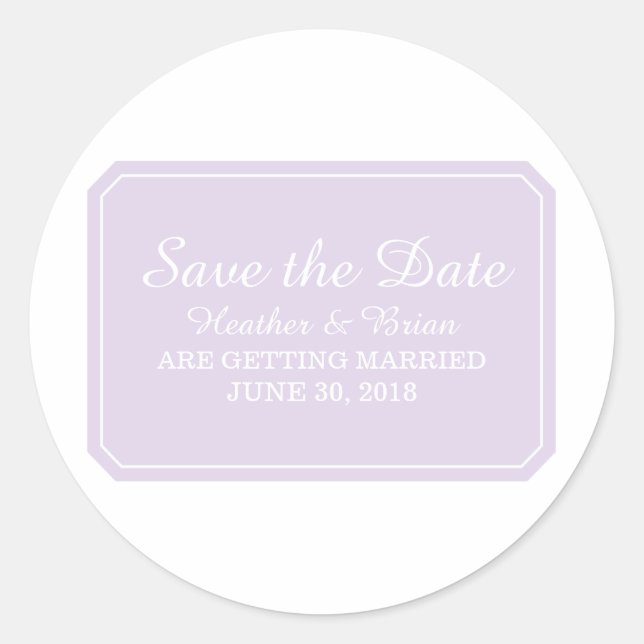 Sticker Rond Purple Simply Elegant Enregistrer la date (Devant)