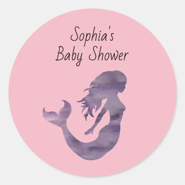 Sticker Rond Purple Sirène Baby shower de peinture personnalisé (Devant)