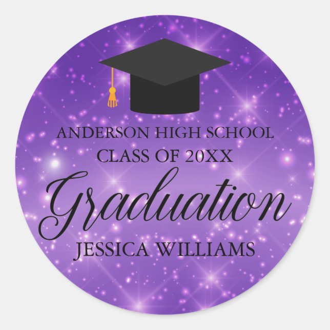 Sticker Rond Purple Sparkle Graduate Custom Graduate Party (Devant)