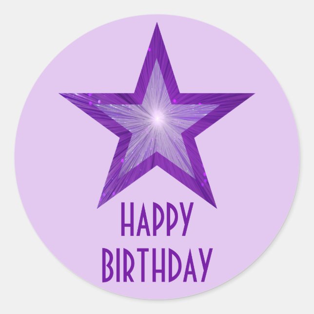 Sticker Rond Purple Star 'Joyeux anniversaire' rond violet pâle (Devant)