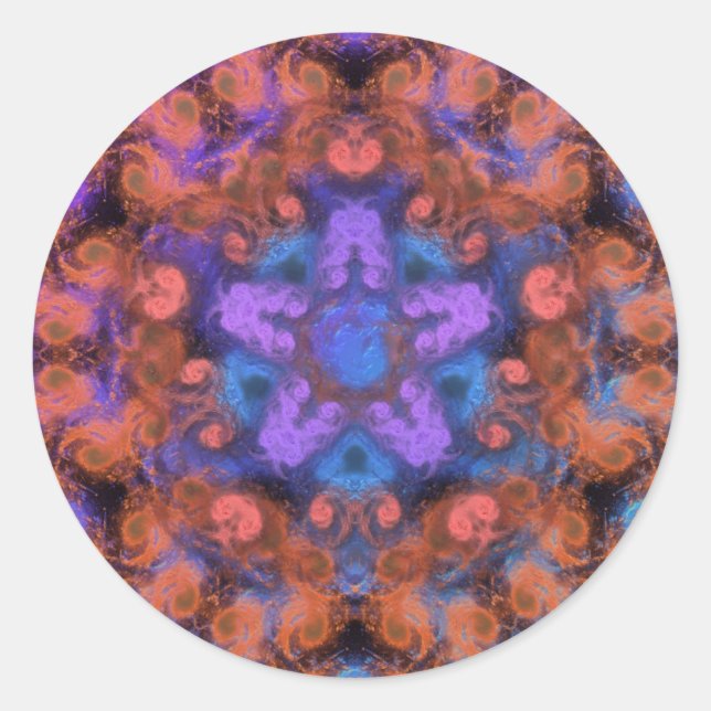 Sticker Rond Purple Star Orange Swirl Trip Abstrait Glow Party (Devant)